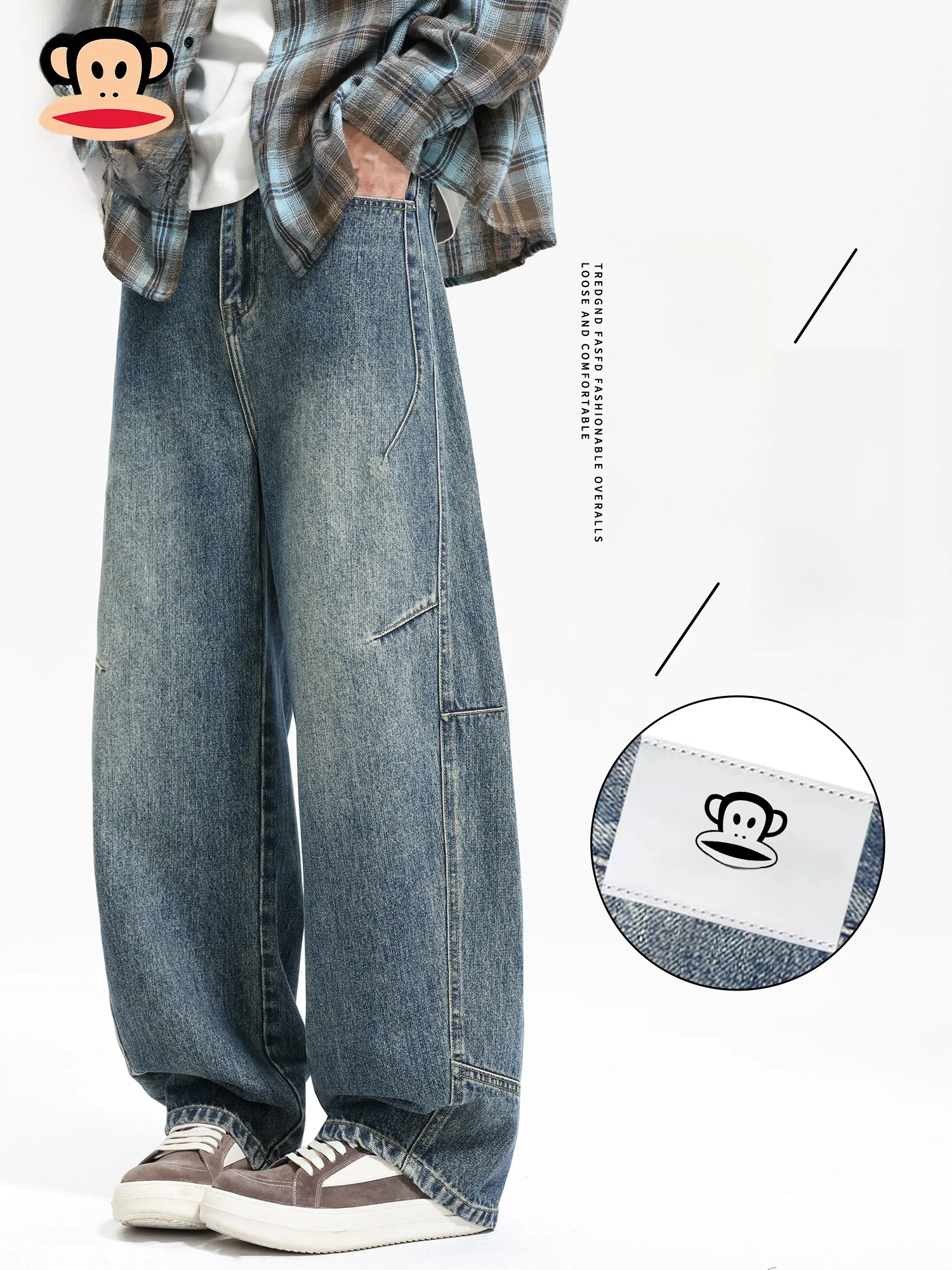 

PaulFrank Spring Casual Wide Leg Loose Men's Jeans Knife Straight Loose Leggings Youth ular Cotton Polyester Blend