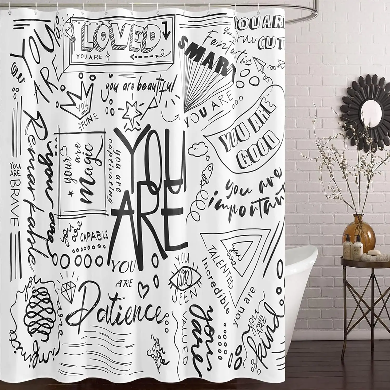 Black and White Shower Curtain Inspirational Art Deco Bathroom Fun Shower Curtain with 12 Hooks 180x180cm