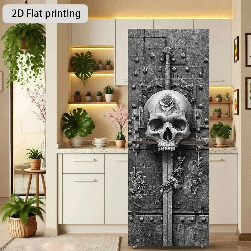 [2D Flat Printing] 1pc Refrigerator Sticker 60×180 Cm Sword Skull Gate Rose (Incorrect, Redo) Sword Piercing Skull Rose (Adjus