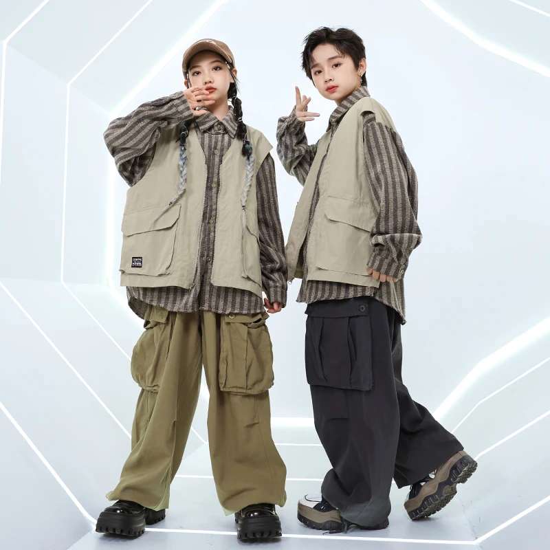 Costumi Hip HopBoys Cool Camicia Gilet Cago Pantaloni Set di vestiti Ragazze Street Dance Jogging Bambini Costumi jazz Bambini Streetwear