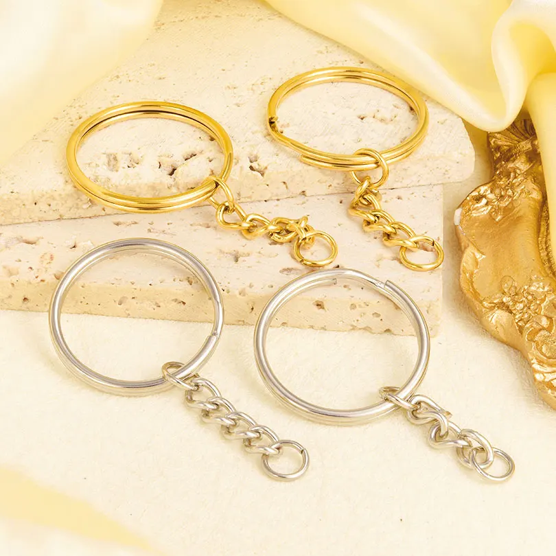 

5pcs New Stainless Steel High Quality Key Rings No Fading Real Gold Plated Tassels Key Ring Hand Diy Craft Finding Jewelry