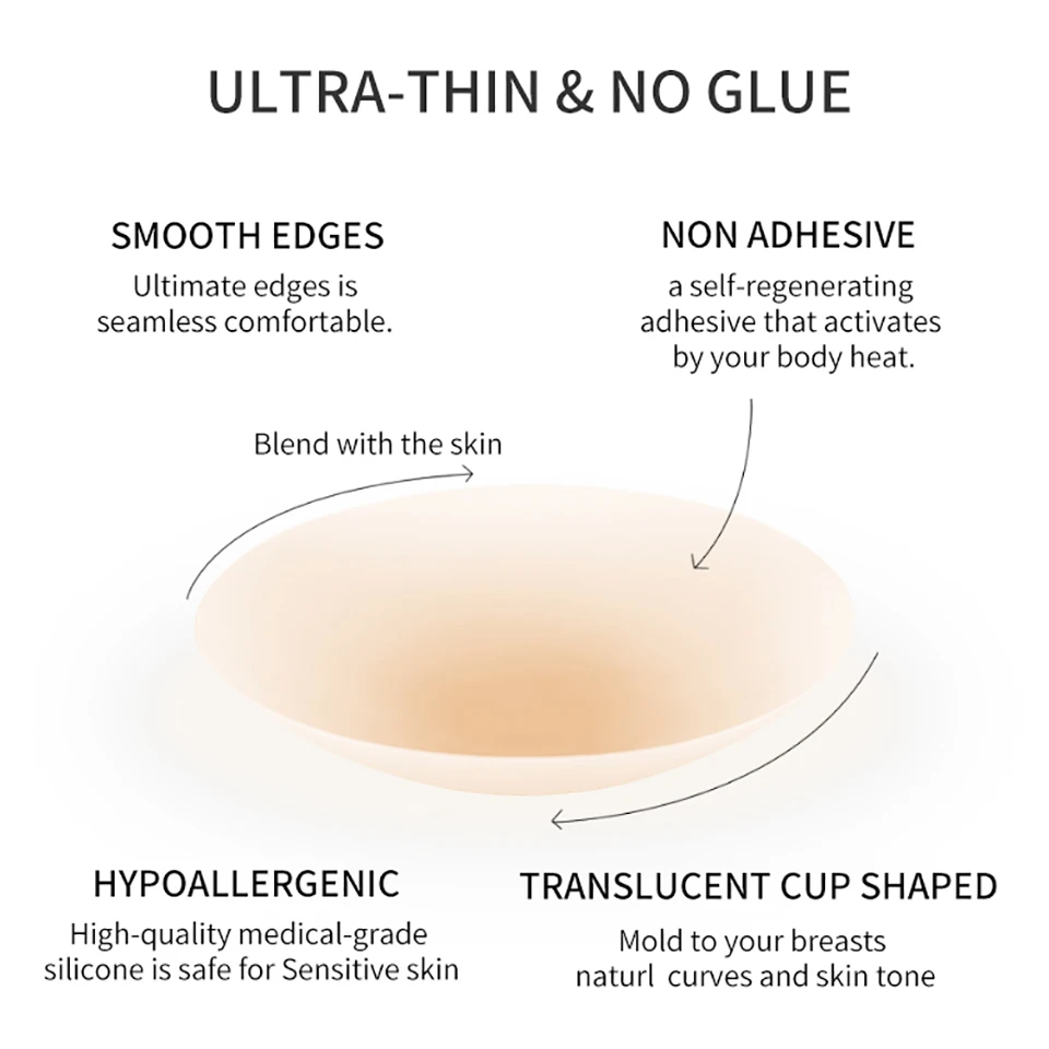 Not Sticky Nipple Covers Reusable Non Adhesive Breast Pasties Silicone No Glue Chest Sticker No Show Boob Tape For Backless Bra