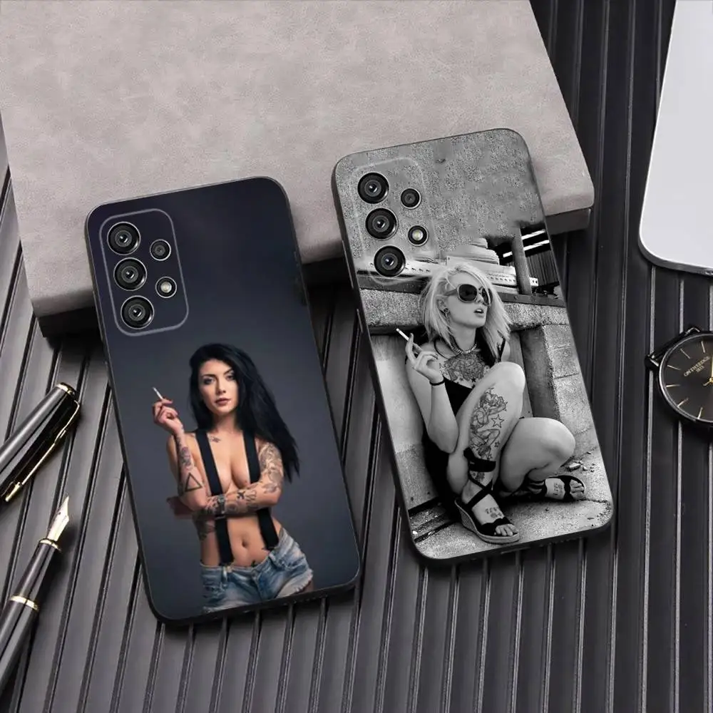 

Sexy Smoking Tattoo Girl Phone Case For Samsung Galaxy A13,A21s,A22,A31,A32,A52,A53,A71,A80,A91 Soft Black Shell