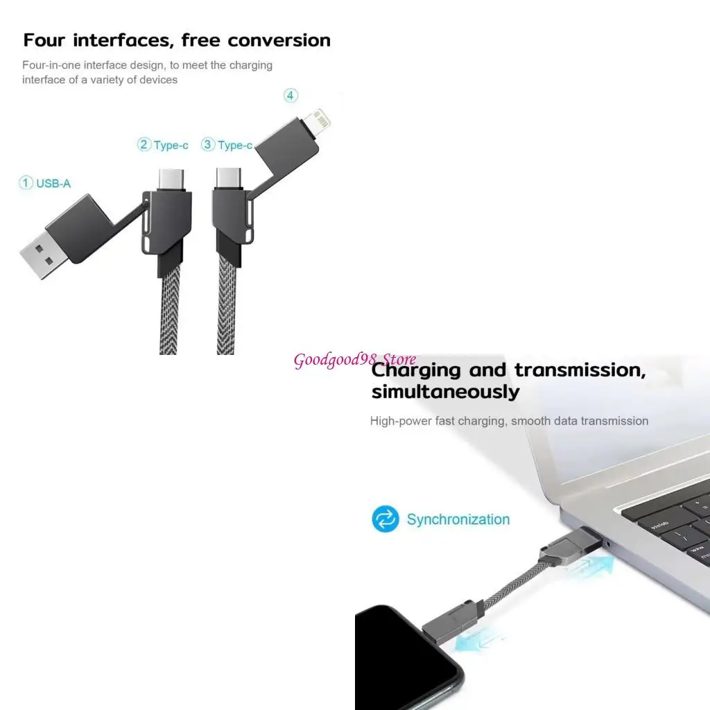 

60W Fast Zincs Alloy Cable 4 Port OTG Data Transfer Cable For PC Laptop