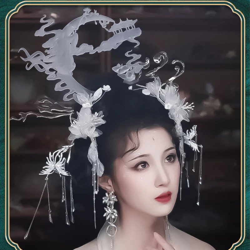 Hair Accessories Women's Resin Material Painted Handmade White Ancient Hanfu Chinese Style Stage Performance Shooting Props 1Pc