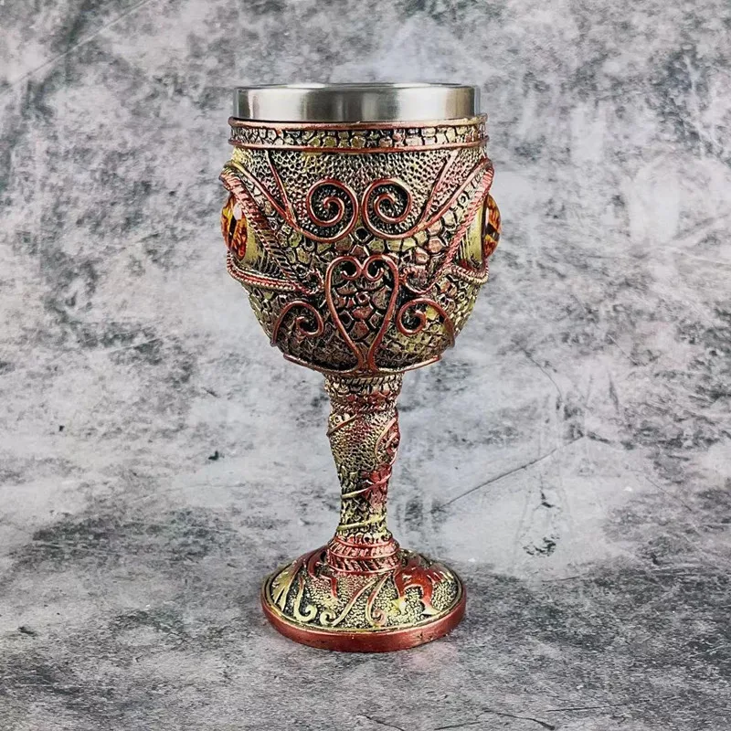 Personalized Creative Resin Goblet 3D Embossed Skull Mug Dragon's Eye Themed Wine Glass Stainless Steel Inner Drinkware for Bar