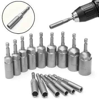 1/4" Hex Shank Spanners Set 5.5mm-19mm Socket Adapter Tool Kit Spanners 80mm Deepen and Extend Wrench Repair Tools