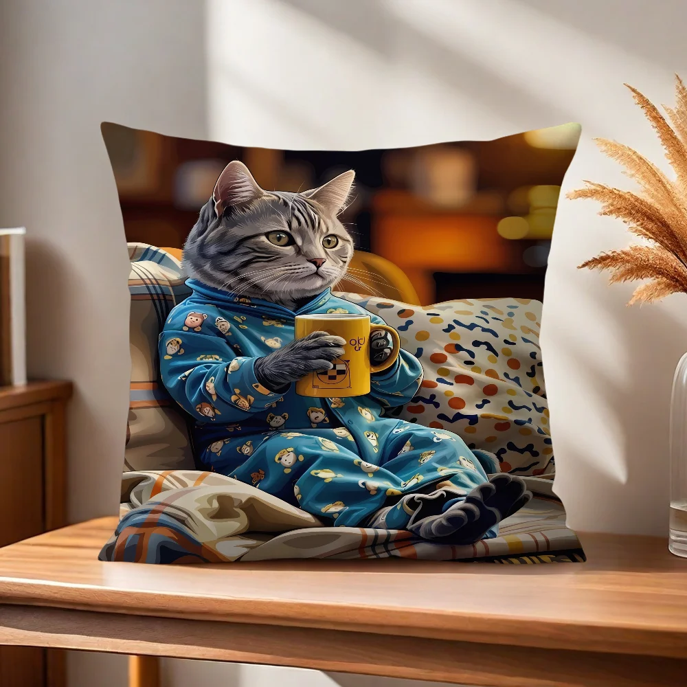 Niedlicher Katzen-Print Kissenbezug für Zuhause, Sofa, Wohnzimmer, Büro, Café, Auto – Detail 7