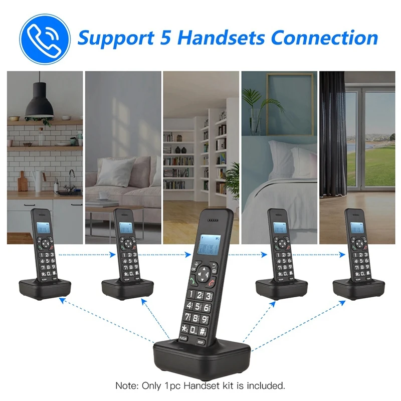 D1102B ไร้สายโทรศัพท์ตอบรับเครื่อง Caller ID/Call Waiting 1.6 นิ้ว Backlight LCD 3 สายหน้าจอ EU Plug