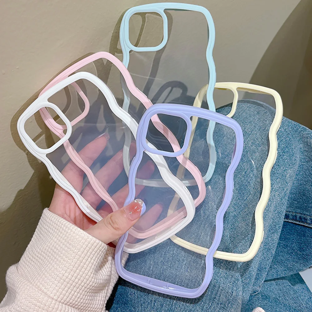 Soft Wavy Lines Phone Case For iPhone 11 Case iPhone 14 Pro Max Case 13 12 15 16 XS Max XR 7 8 Plus SE 2020 Transparent Cover