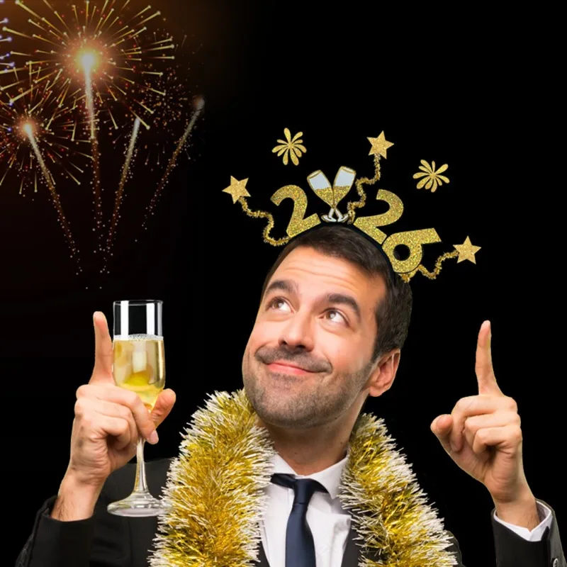 

2026 NYE Firework Headband Happy New Year Hair Clips Party Letter Headpiece for Women Girls
