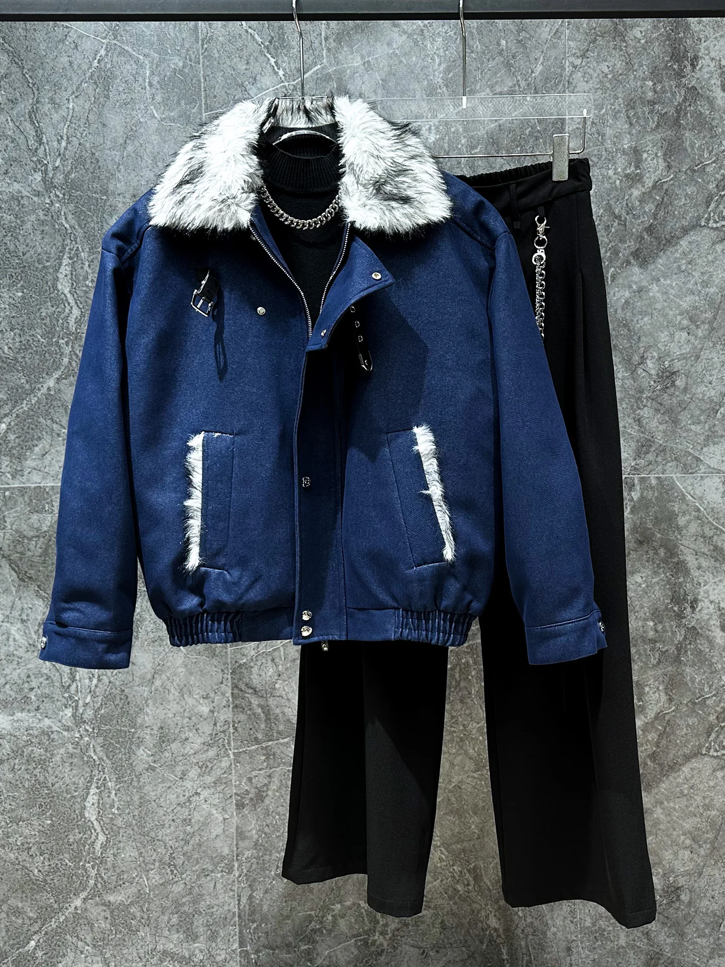 

Men's Faion ort Thiened Fur Collar Autumn Winter Jaet Casual ort Sle Polyester Fiber Youth ular Outerwear Coat