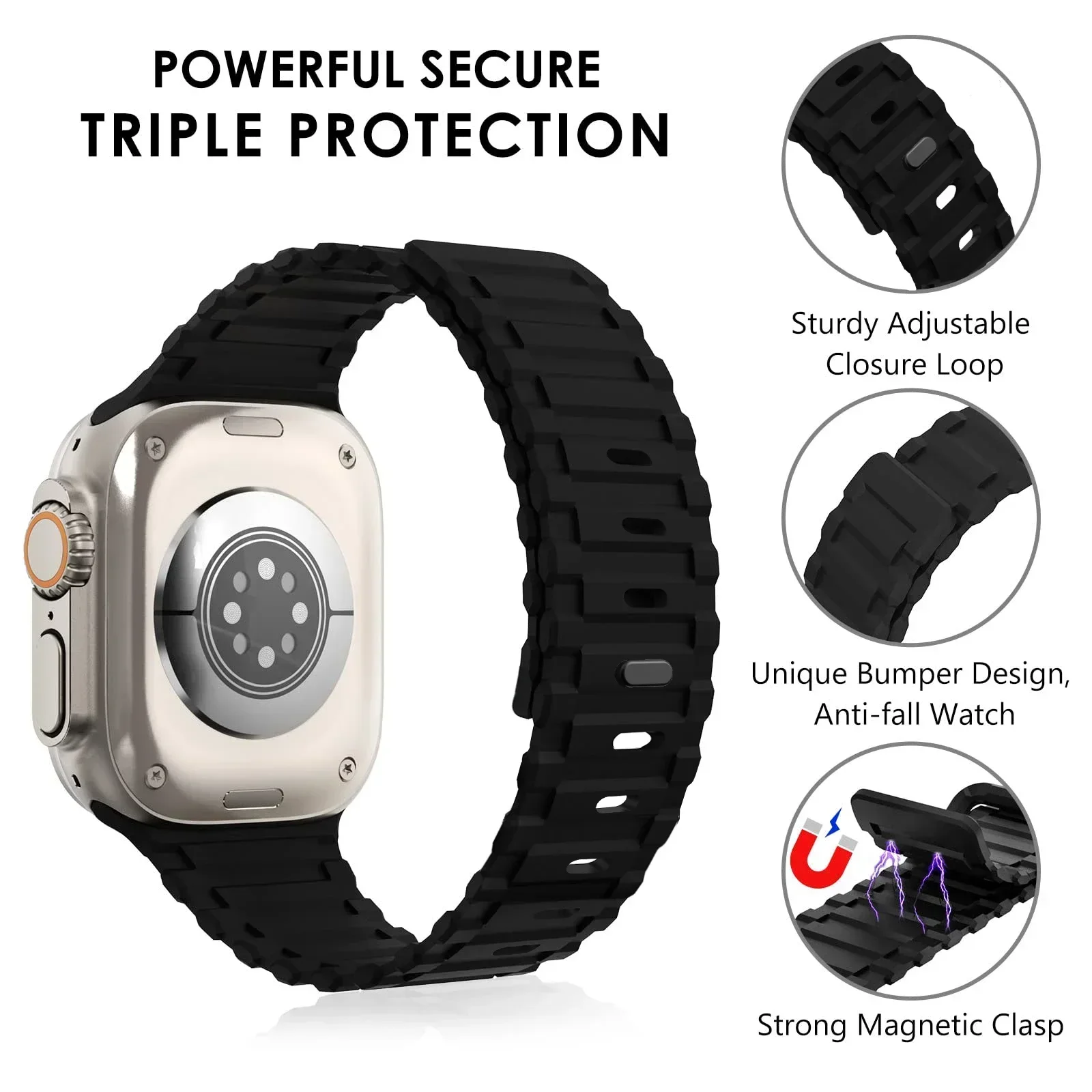 حلقة مغناطيسية لأربطة ساعة أبل ، سوار سيليكون لسلسلة iWatch 9 ، 8 ، 7 ، 6 ، 5 ، 4 ، 3 ، SE ، Ultra 2 حزام ، 44 ، 40 49 من من من من 49 ، 45 ، 41 ، 38