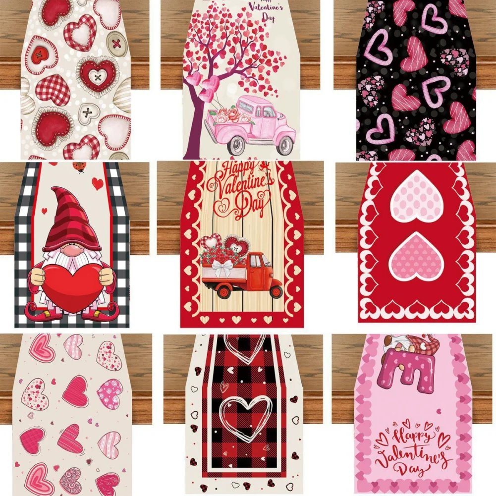 1pc Valentine's Day Table Runner Polyester 13.7x70.8inch Long Kitchen Dining Table Decoration for Indoor Home Party Wedding