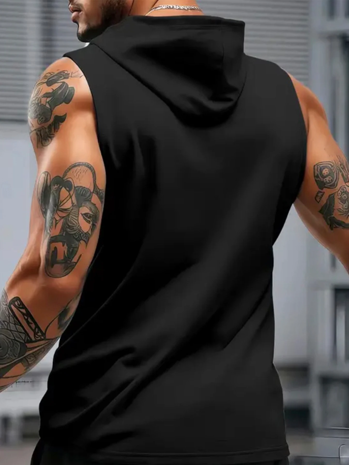 2026 Sommer Herren Einfarbig Weiße Ärmellose Kapuzenweste, Polyester Fitness-Workout Kapuzen-Tanktop mit Kängurutasche – Detail 8