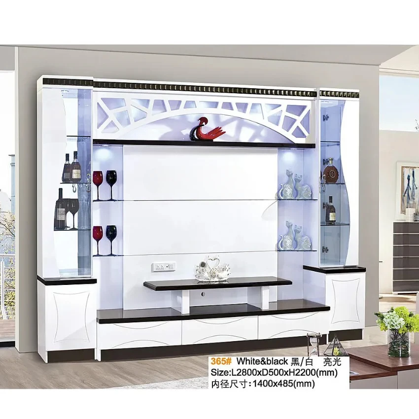

European style bright light design storage display function overall combination TV cabinet