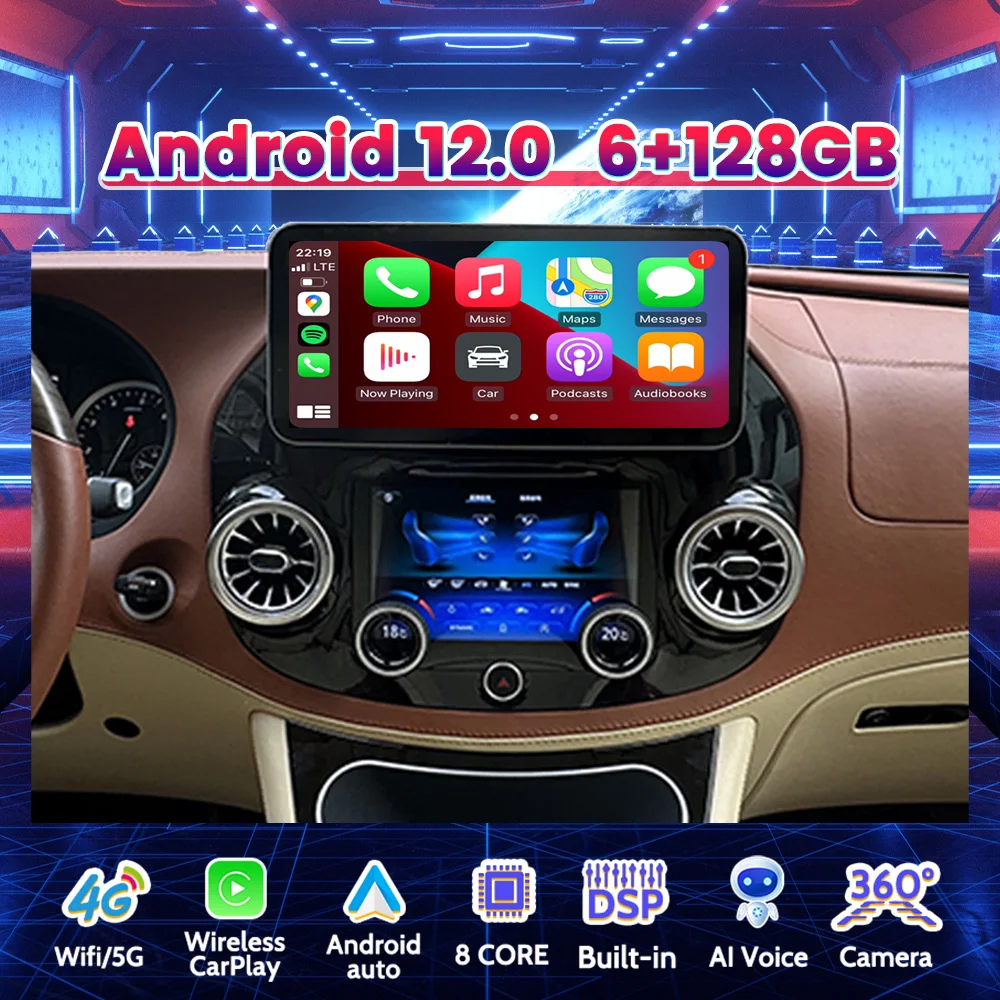 12.3-Inch Car Radio 6G+128G For Mercedes-Benz C / GLC / V Class W205 X253 W446 W447 Android All-in-one Navigation GPS Carplay BT