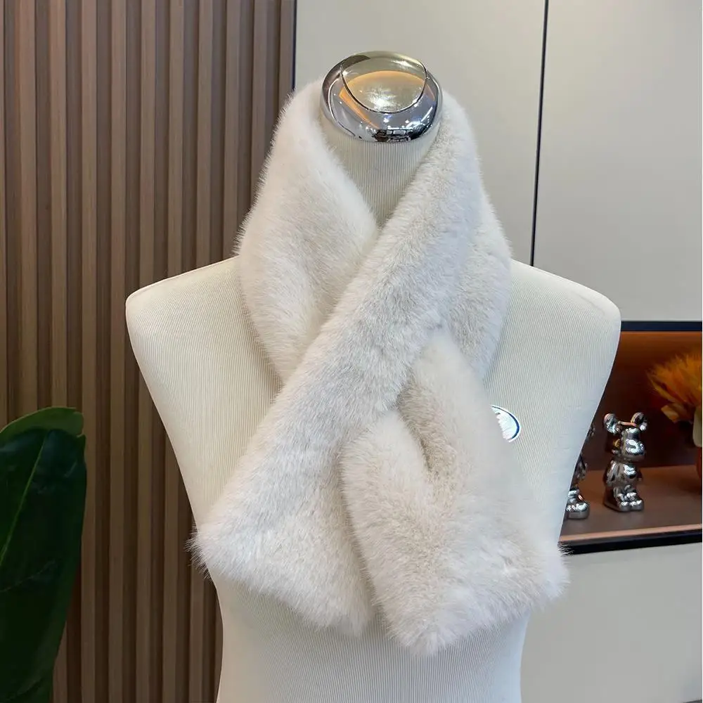 Outdoor Double-sided Solid Color Shawls Faux Rabbit Fur Scarves Imitation Fur Fluffy Neckerchief Plush Cross DIY Luxury Scarf