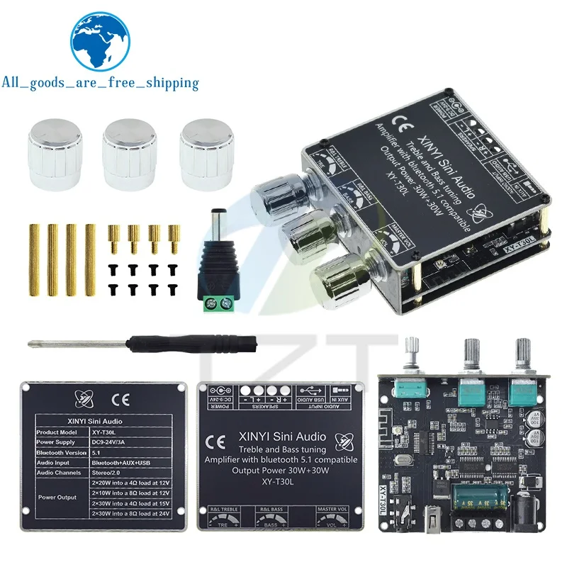 

HIFI DIY Audio T30L Bluetooth цифровой усилитель модуль платы 2,0 стерео двухканальный 30 Вт * 2 с регулировкой высоких и низких частот
