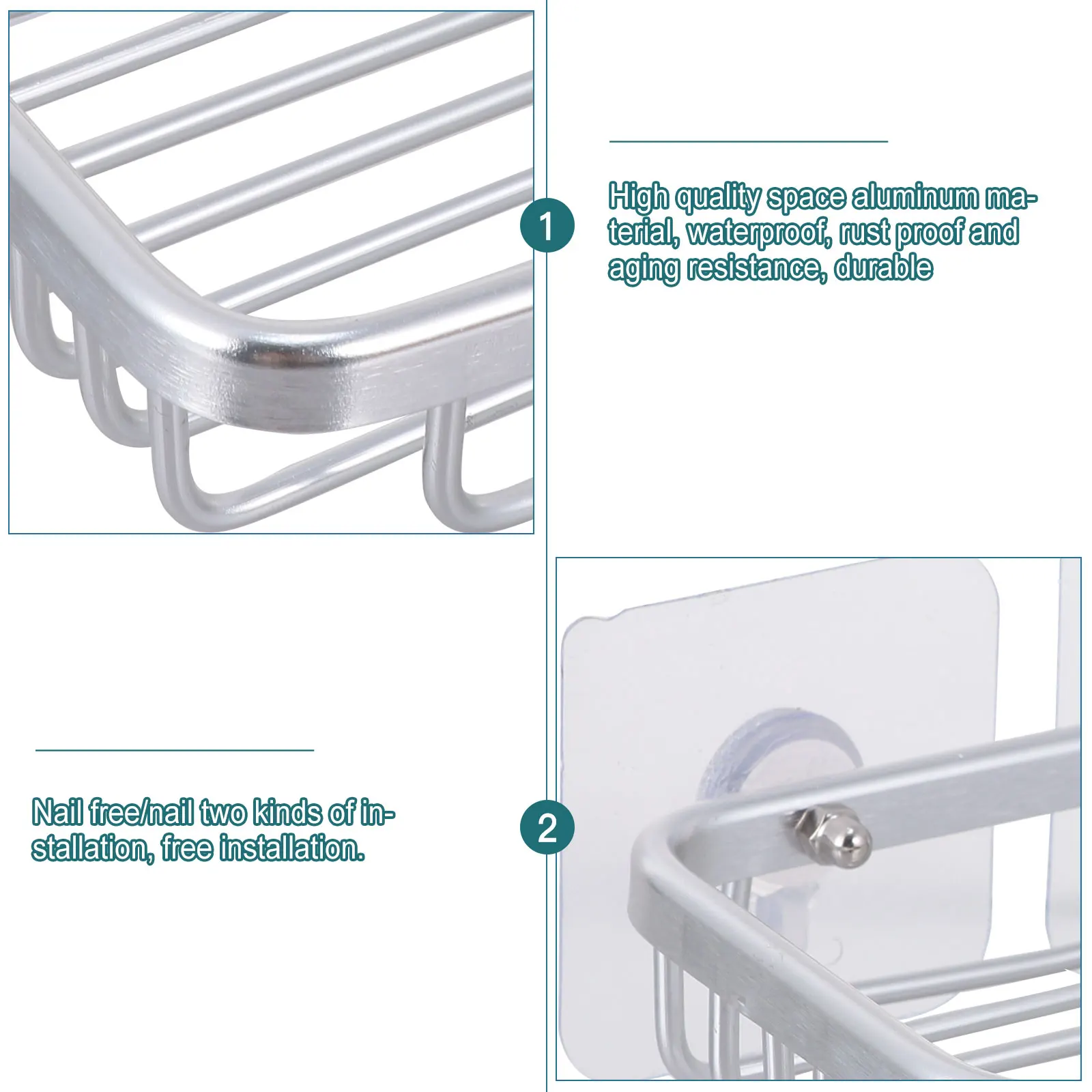 

1 Set No Drill Wall Mounted Aluminum Soap Holder Rack Dish Storage Organizer For Bathroom Kitchen Drain Soap Dish Case Container