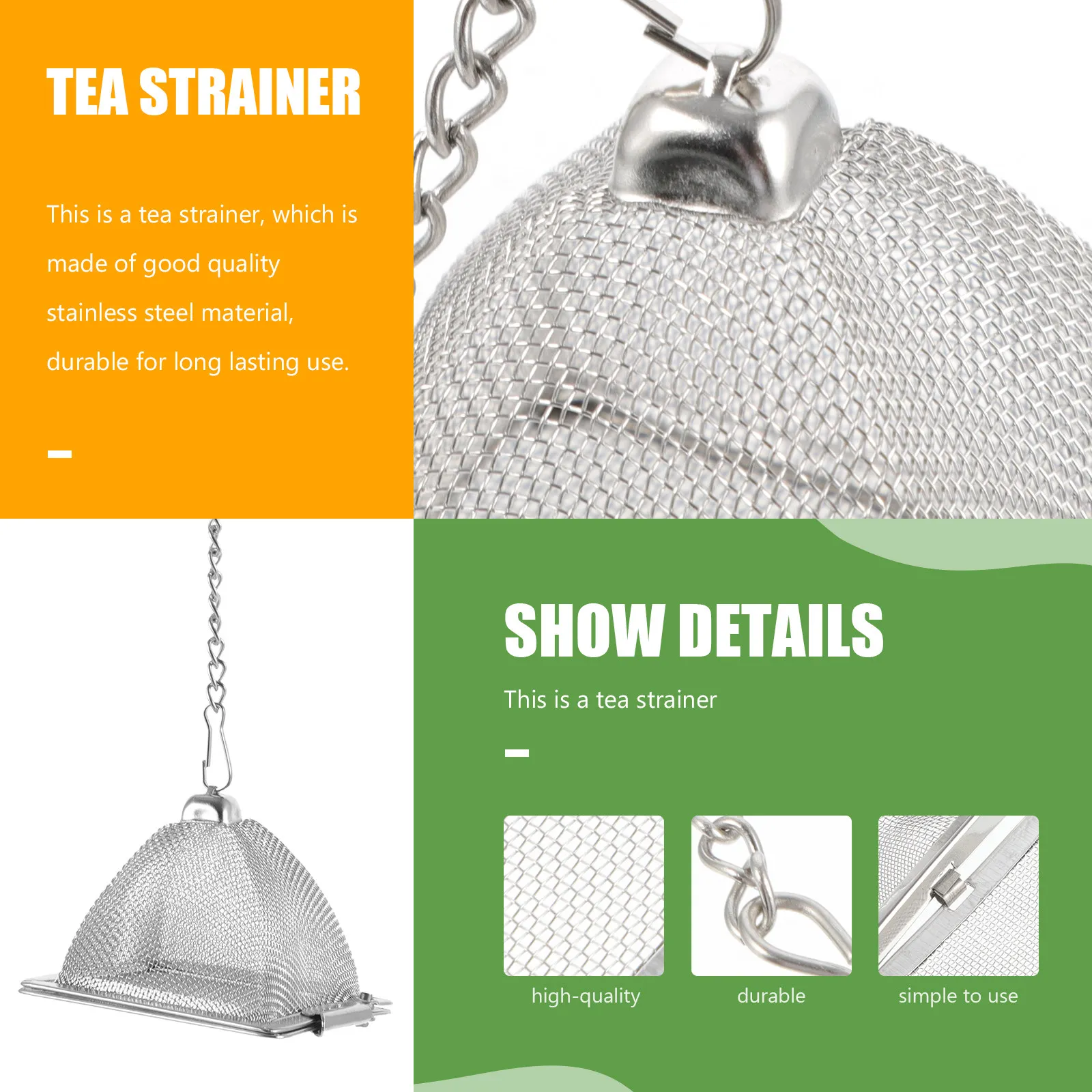 1Pcs Stainless Steel Tea Strainer Pyramid Shape Hanging Chain Design for Tea Chinese Medicine Brine Soup Spice Infuser
