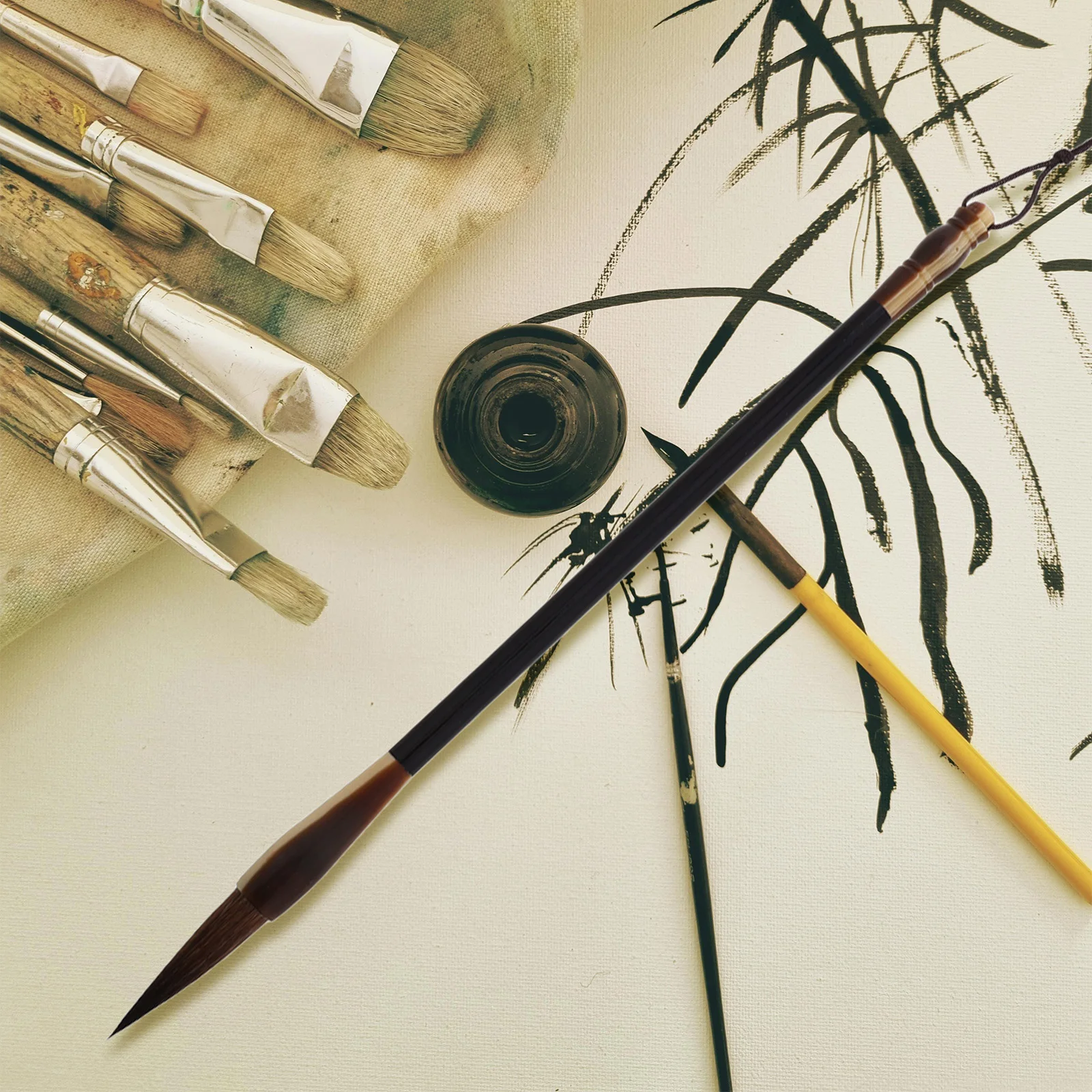 

Chinese Calligraphy Brush Medium Size Gray Tail Comfortable Agate Wood Handle for Beginners Calligraphy Painting Kanji Sumi