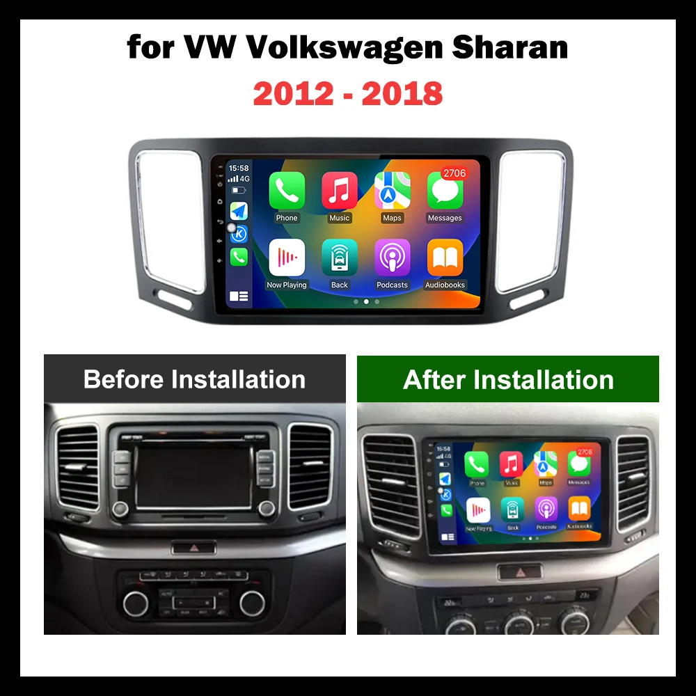 9 \'\'Car Multimedia Radio Player for VW Volkswagen Sharan 2012 - 2018 Android OS GPS Navigation WiFi BT Auto Tools 4G DSP Stereo