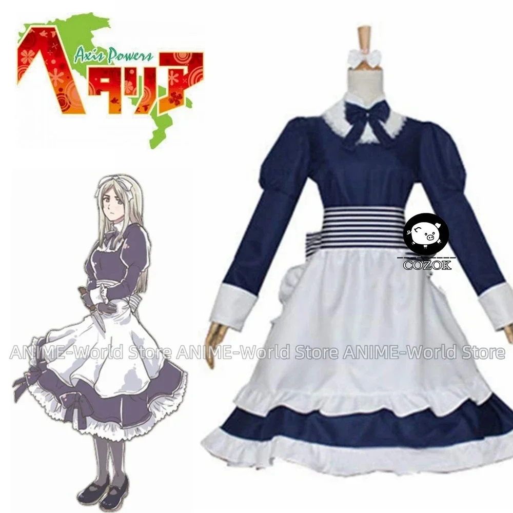 Anime Axis Powers Hetalia Cosplay Natalia Alfroskaya Cos Halloween Full set 6in1(Dresses+Bow+Tie+Girdle+Headdress)