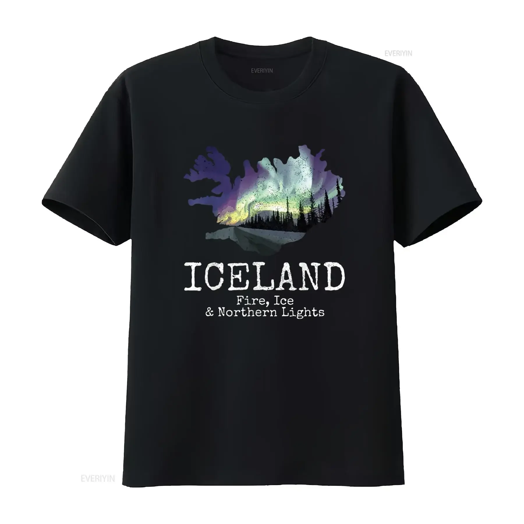 Iceland Map Fire Ice Northern Light Icelandic Souvenir T Shirt vintage Washed Comfortable Stretched Slightly homme streetwear