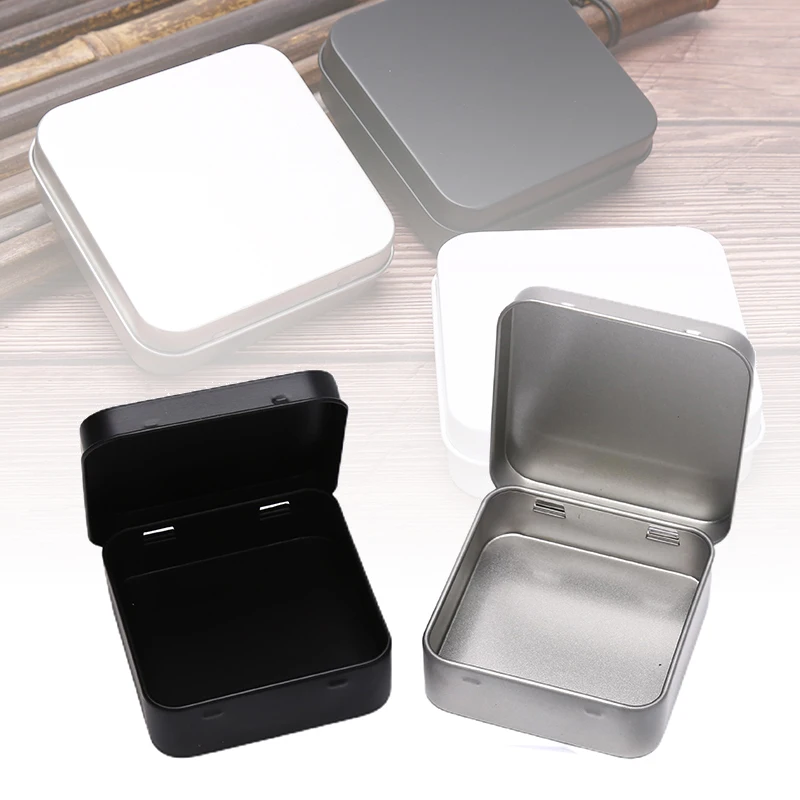 1PC Mini Metal Tins Container Square Hinged Flip Storage Tin Box Small Kit Case Jewelry Coin Candy Organizer Portable