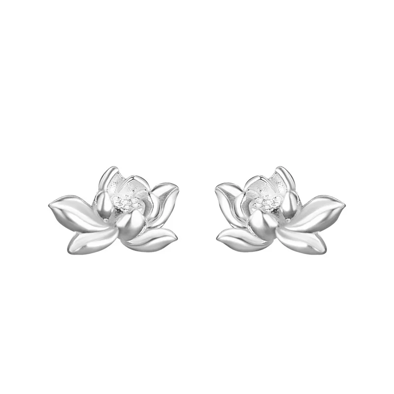 925 Sterling Silver Lotu Flower Stud Earrings for Women Vintage Plant Mini Korean Fashion Earring Piercing Jewelry - view 6