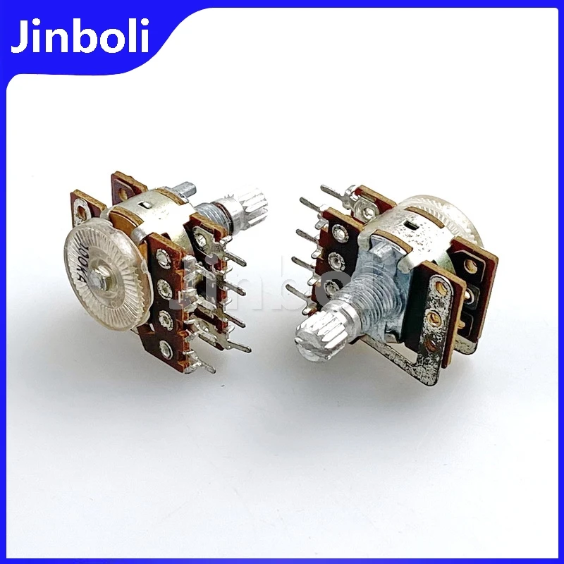 3PCS 16 Type 8-Pin Dual Potentiometer A100K With Tap With Step Amplifier Audio Volume Potentiometer Flower Shaft 15mm