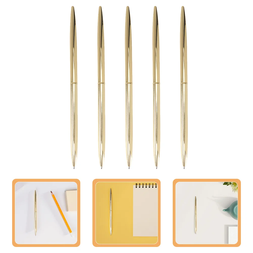 

5Pcs Golden Metal Ballpoint Pen Smooth Writing Business Office Slim Pen Wedding Guest Book Teacher Student Use Set