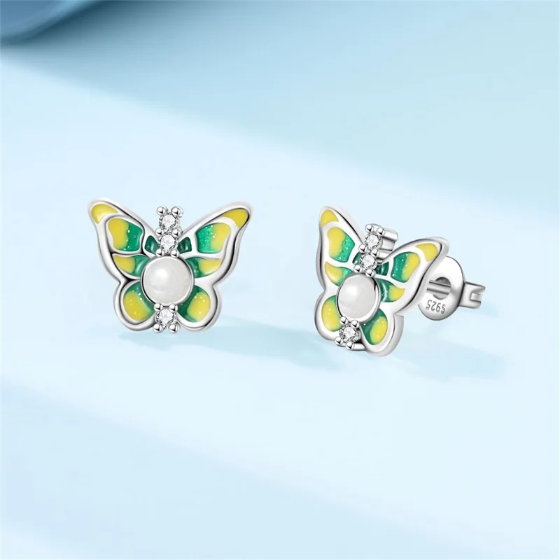 New 925 Sterling Silver Quiet Butterfly Glowing Earrings Sparkling CZ Zircon For Women Adorable Birthday Cute Jewelry Gifts