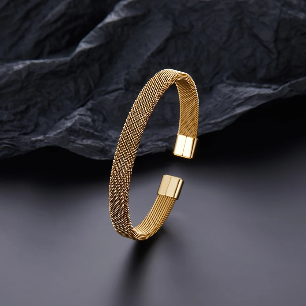 

New twisted double ball mesh C-shaped steel wire gold-plated bracelet, wedding party jewelry, women's gift