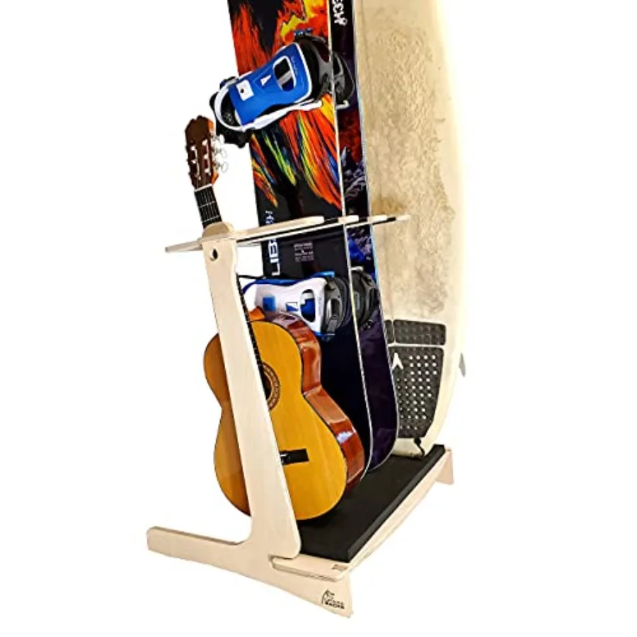 

Freestanding vertical surfboard rack for home or garage use birch wood natural color holds 4 surfboards/wakeboards/snowboards/g