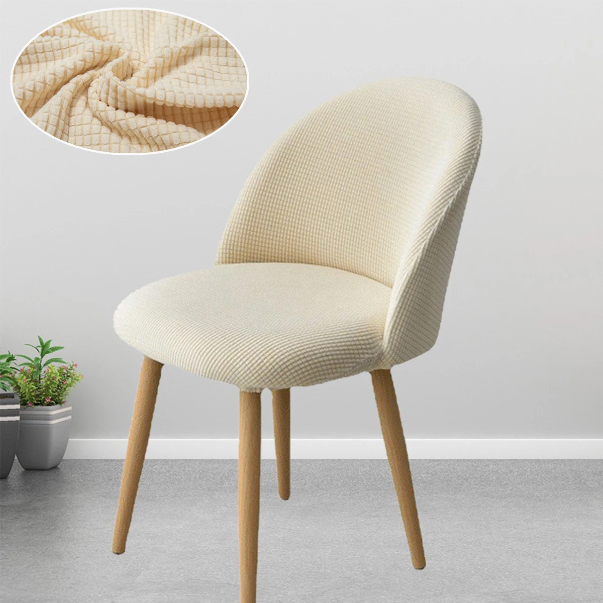 Curved Backrest Dining Chair Cover Plush Low Back Duckbill Dining Chair Covers Soft Makeup Chair Slipcovers for Home Hotel