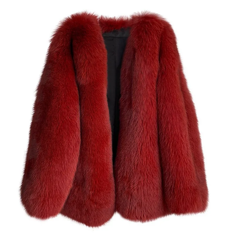 Luxury Wholeskin Real Fox Fur Coat Autumn Winter Women Warm Jacket Outerwear Overcoat LF2317CQ