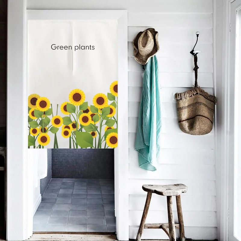 Sunflower Door Curtain Yellow Flower Doorway Curtain Kitchen Partition Curtain Dining Room Bedroom Entrance Hanging Half-Curtain