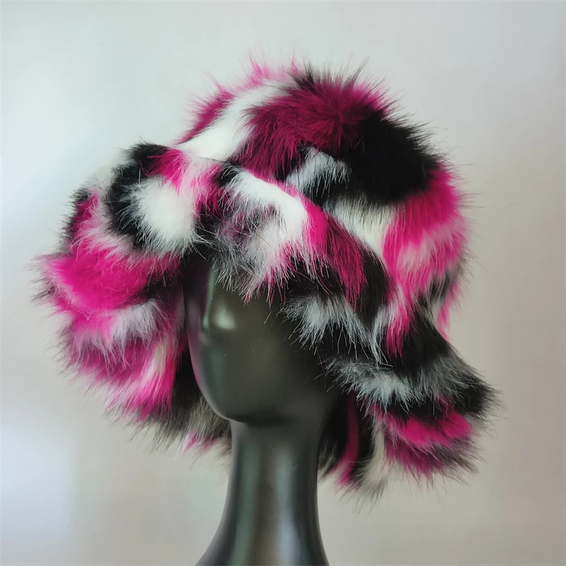 

1 шт. зимняя панама из искусственного меха, теплая пушистая плюшевая красочная мягкая зимняя шапка, индивидуальные меховые рыбацкие шапки для женщин, плюшевая шапка