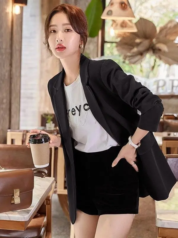 Black Casual Suit Jacket plus Size Slimming Design Spring Autumn New Style Street Fashion High Waist Pants Korean Commute Style