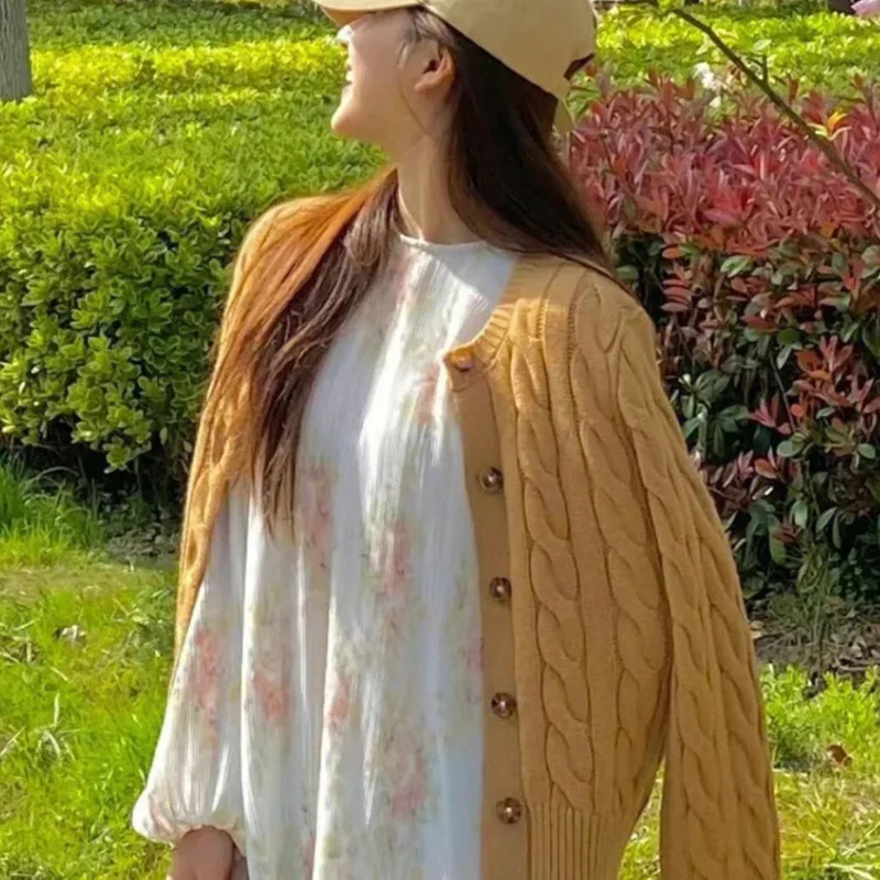 

Винтажный вязаный кардиган для женщин, свитер из мягкой шерсти с открытой передней частью, массивное вязаное пальто в стиле ретро и куртка для отдыха