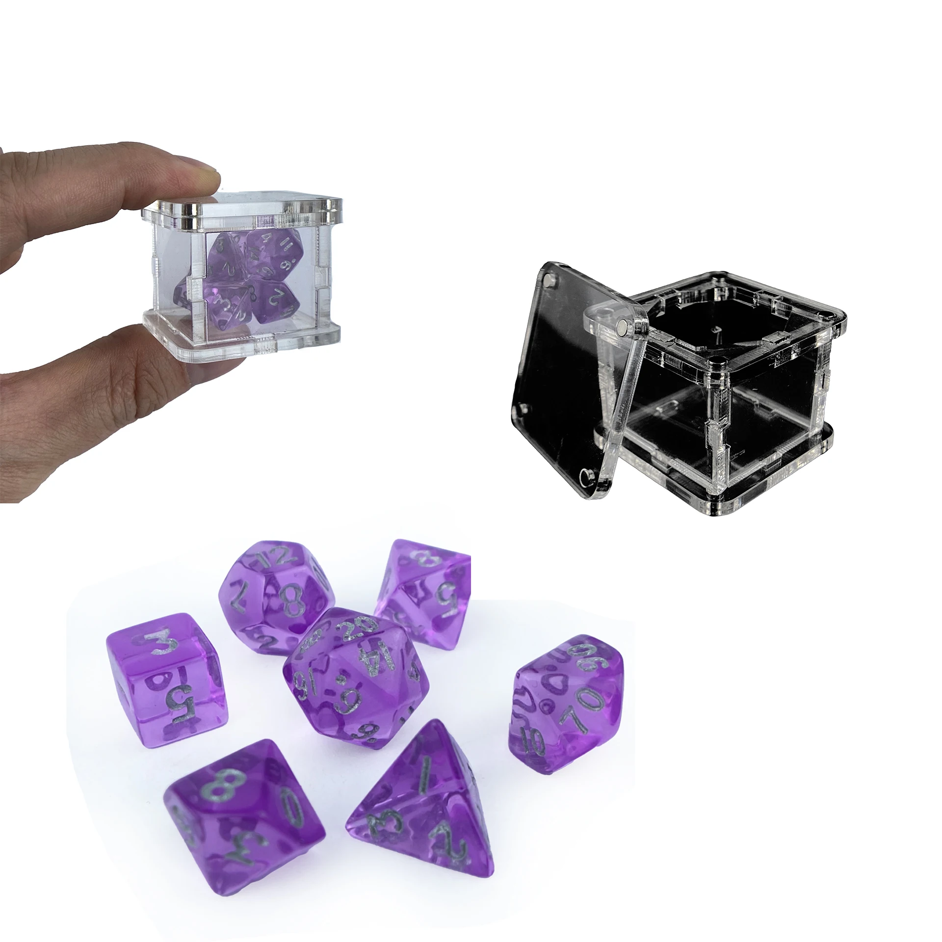 Mini Dice Transparent Colorful 7 Pcs Dice Set With Acrylic Dice Box For DND Or COC PRG Gaming accessories