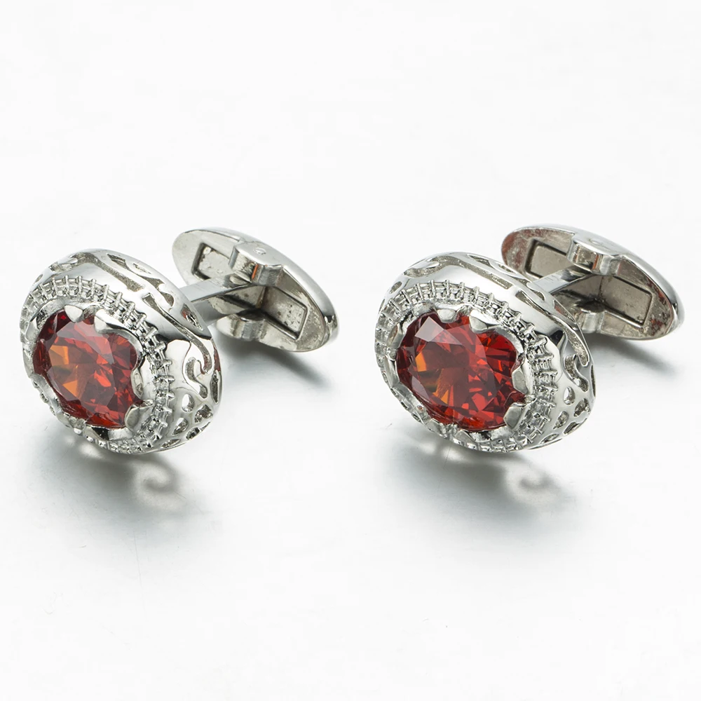 VAGULA Gemelos Classic Silver-color Red Rhineston Copper Cufflink Wedding Suit Shirt Buttons Cuff links 398