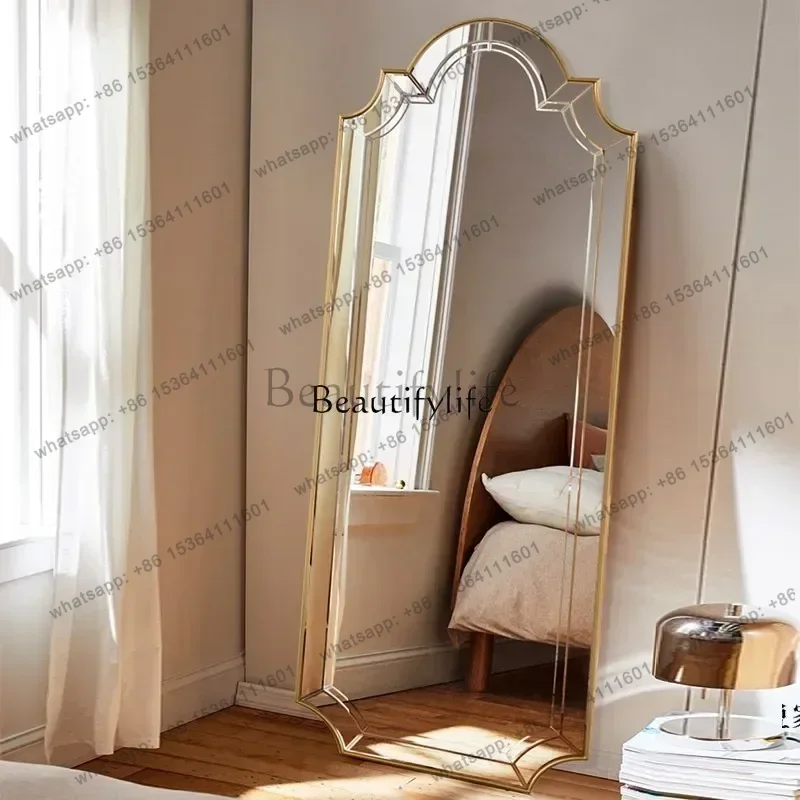 French Retro Full-Length Mirror Light Luxury Floor Home Entrance Wall Hanging Fitting Dressing Mirror