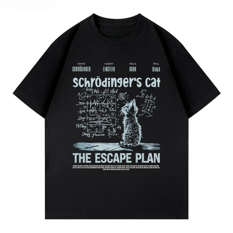 

Schrödinger's Cat Physics Quantum Mechanics Креативный принт Хлопковая футболка с короткими рукавами Мужская и женская одинаковые спортивные популярные