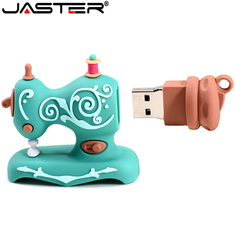 Cartoon USB Flash Drives Blue Sewing Machine Pen Drive Scissors Pendrive Tailor Creative Gift Ruler Memory Stick 128GB 64GB 32GB