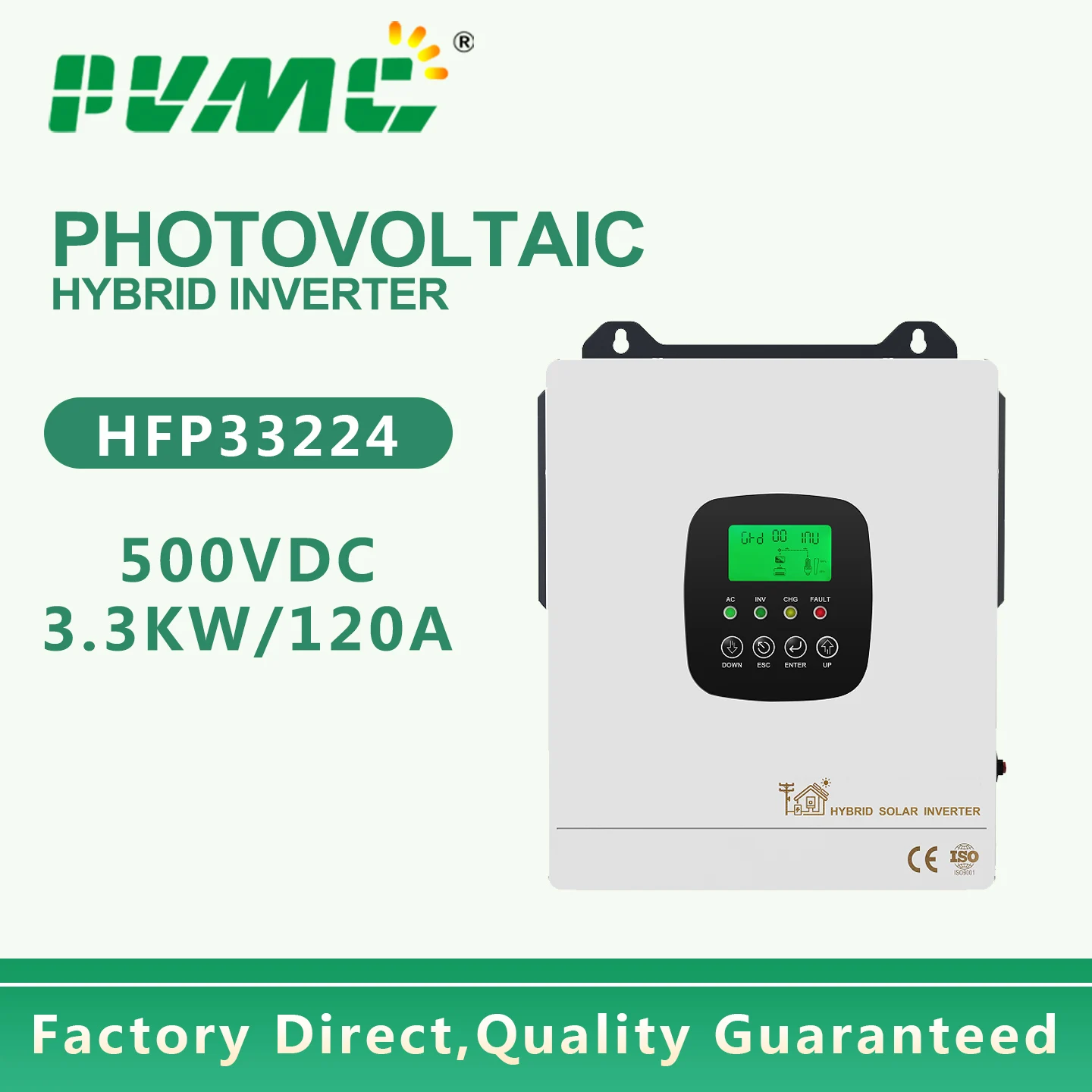 Single-phase Pure Sine Wave Inverter 3.3KW Hybrid Off-grid Solar Inverter 24V to 220V Max PV Input 500VDC 120A MPPT Solar Hybrid
