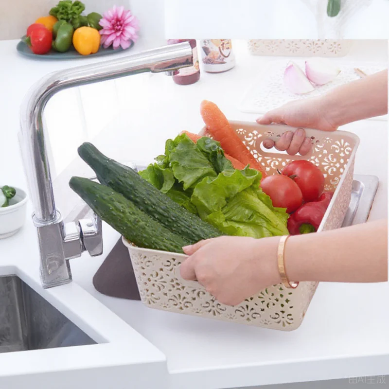 

Stackable Plastic Storage Box Hollow Out Retro Pattern Clothes Cosmetics Papers Organizer Basket Container Sock Holder