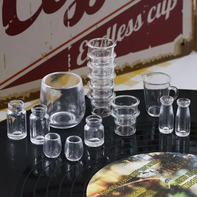 Dollhouse Miniatures Simulation Tableware Mini Cup Ice Cream Bowl Plastic Model Transparent Goblet Accessories 20pc/lot